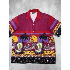 Pleasures Now Skeleton Beach Hawaiian Shirt Button Up Mens L Casual Goth Punk